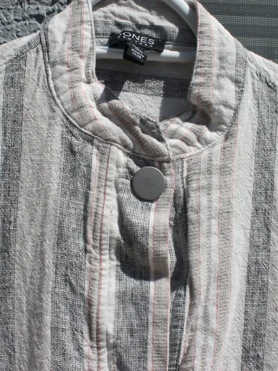 Jones New York Women's Striped Linen Blend Button Front Jacket Small Drawstring - Picture 4 of 8